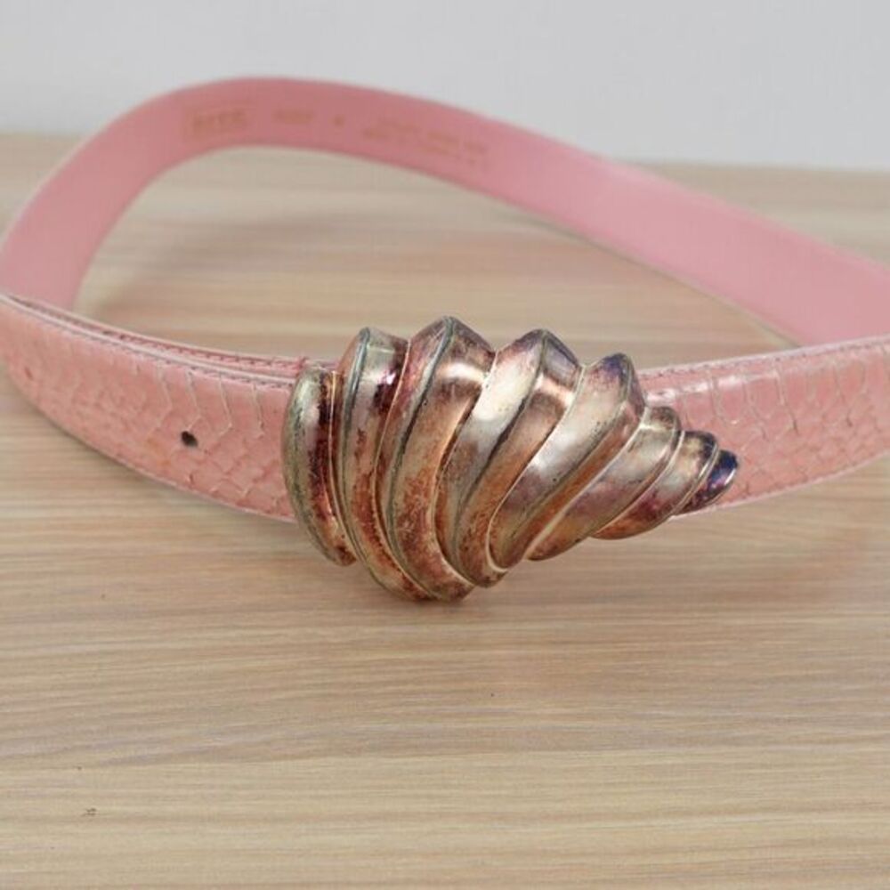 Vintage Snakeskin Women‎ Belt Medium Pink Exotic Leather Dress Shell 70s RITZ